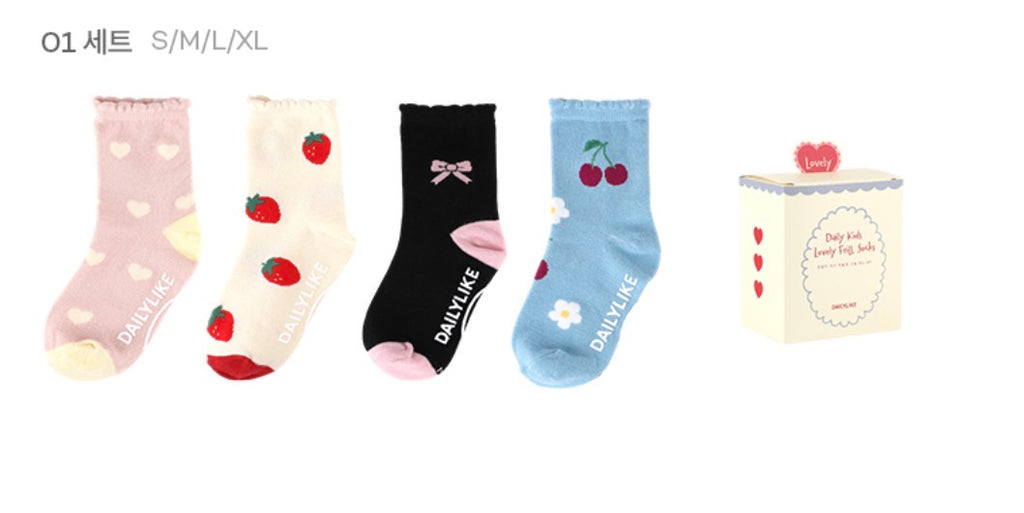 Korean Kidswear | Lovely Fruit & Bow Kids Socks 4-Pack Set