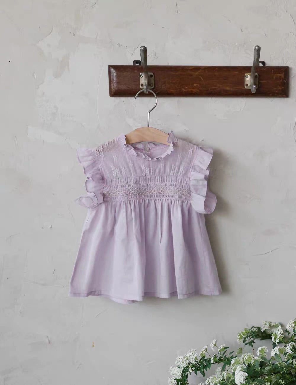 Korean Kidswear | Classic Smocked Ruffle Purple Top