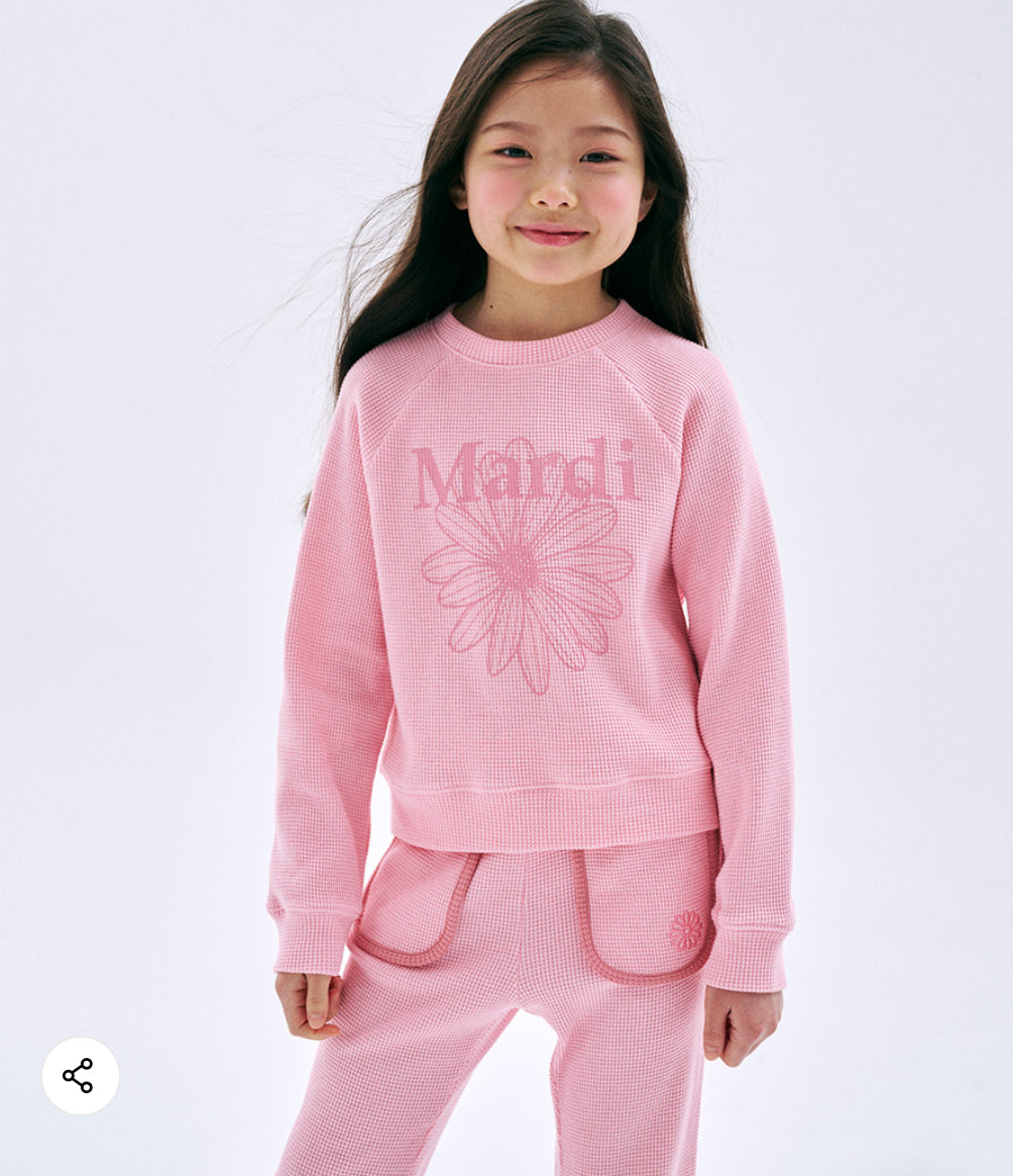 Mardi Mercredi Kids Waffle Raglan Sweatshirt – Pink alternate view 5 by Mini Kelly