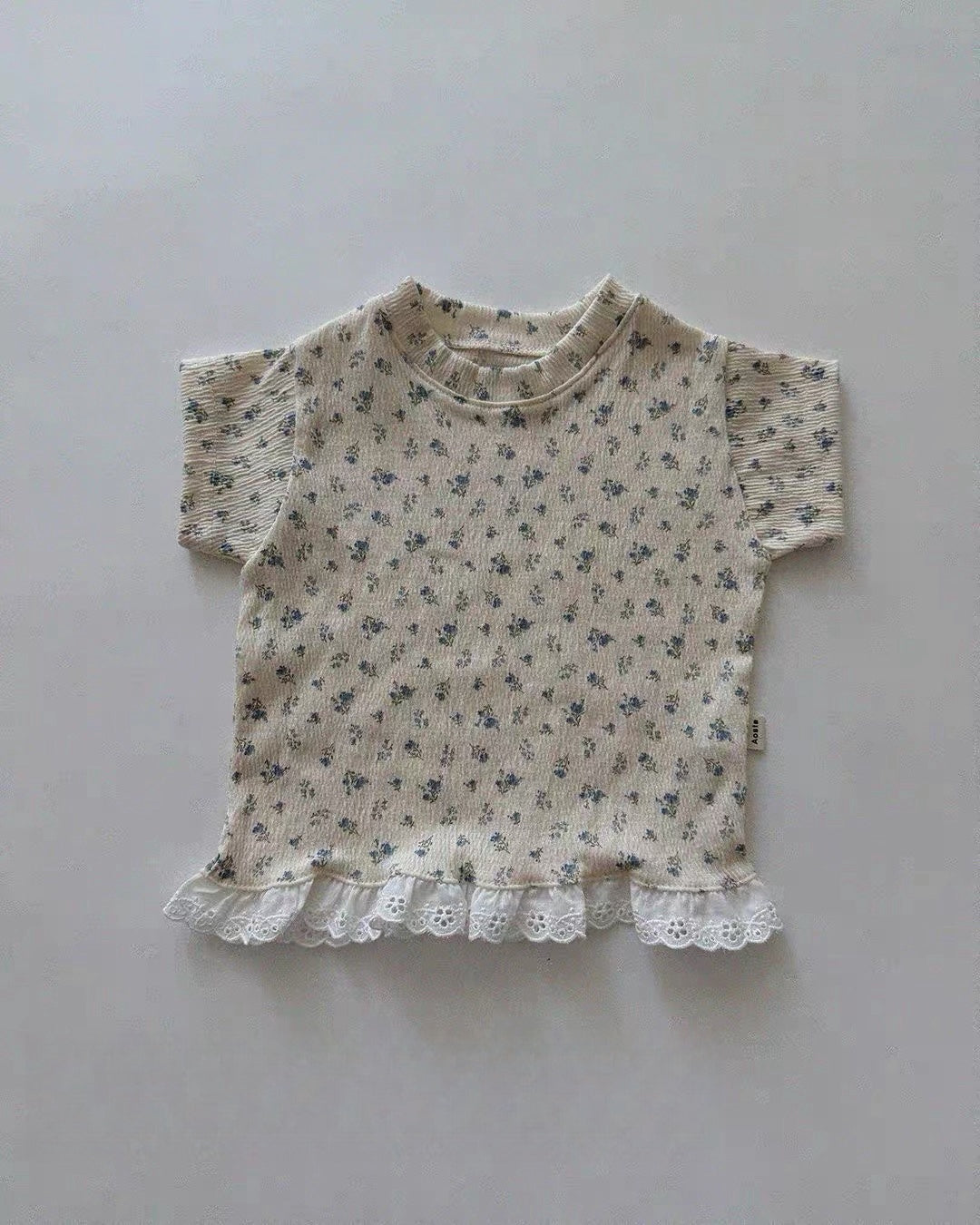 Korean Kidswear | Floral Lace Hem Ribbed Tee