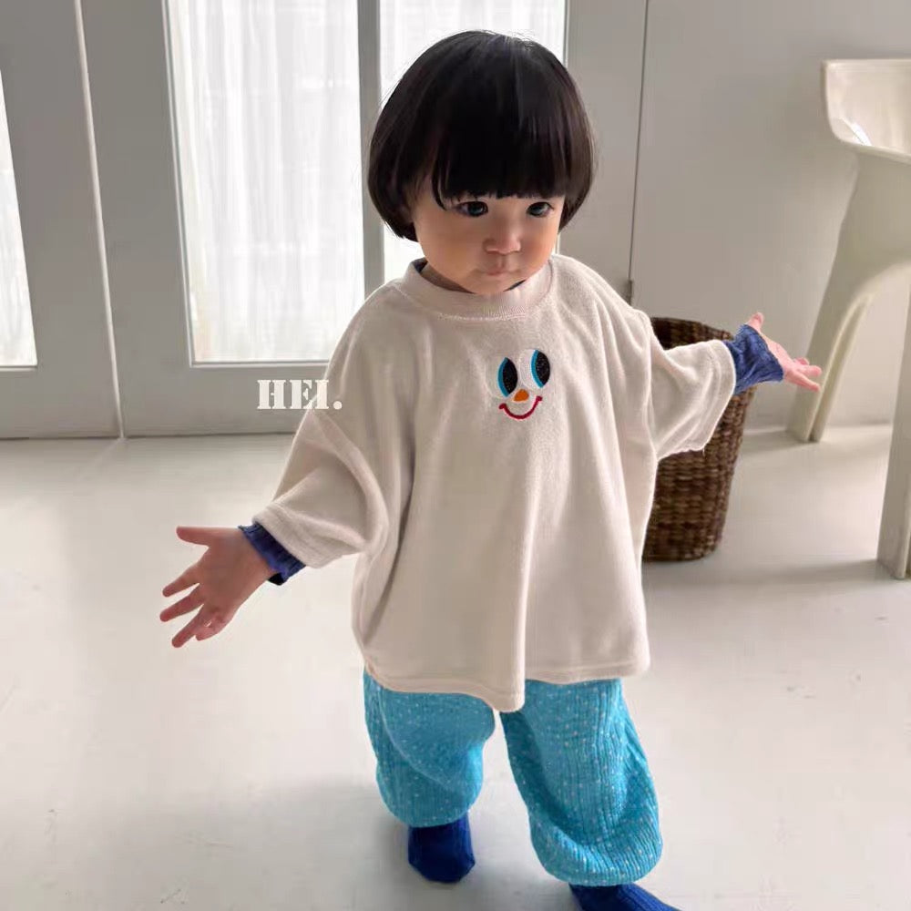 Korean Kidswear | Smiley Face Embroidered Terry T-Shirt