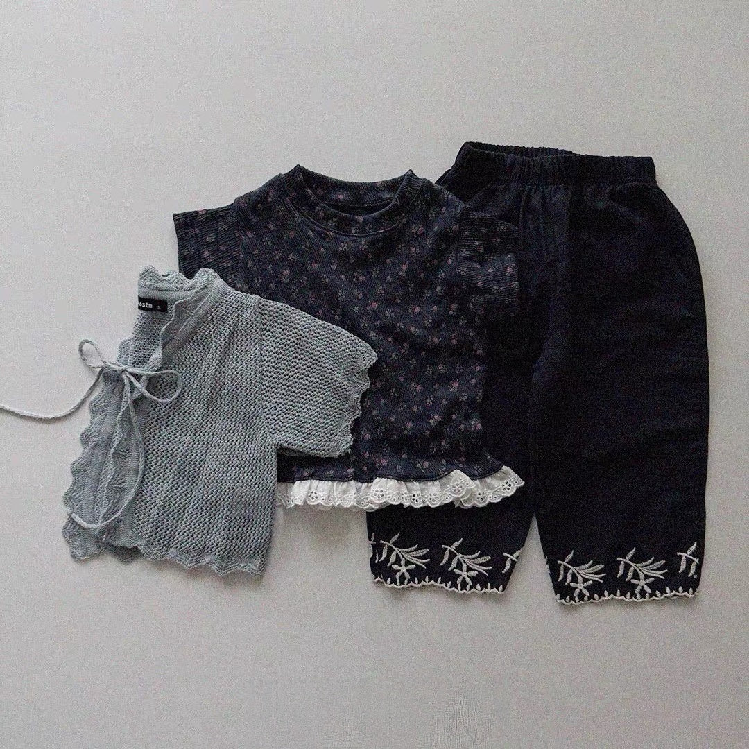 Korean Kidswear | Floral Lace Hem Ribbed Tee