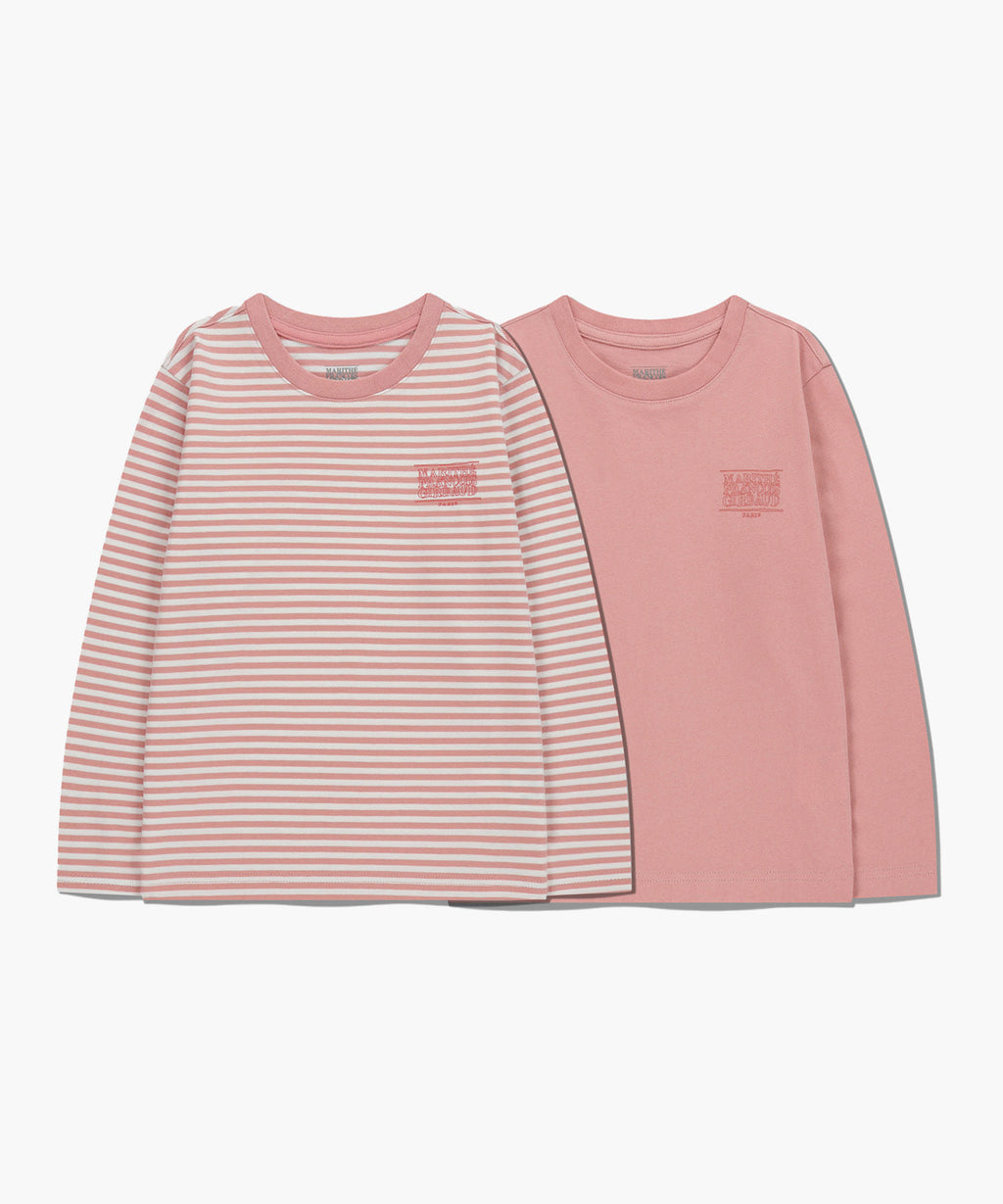 Marithe KIDS DOODLE CLASSIC LOGO SOLID&STRIPE LONG SLEEVE Top (2PACK) coral pink