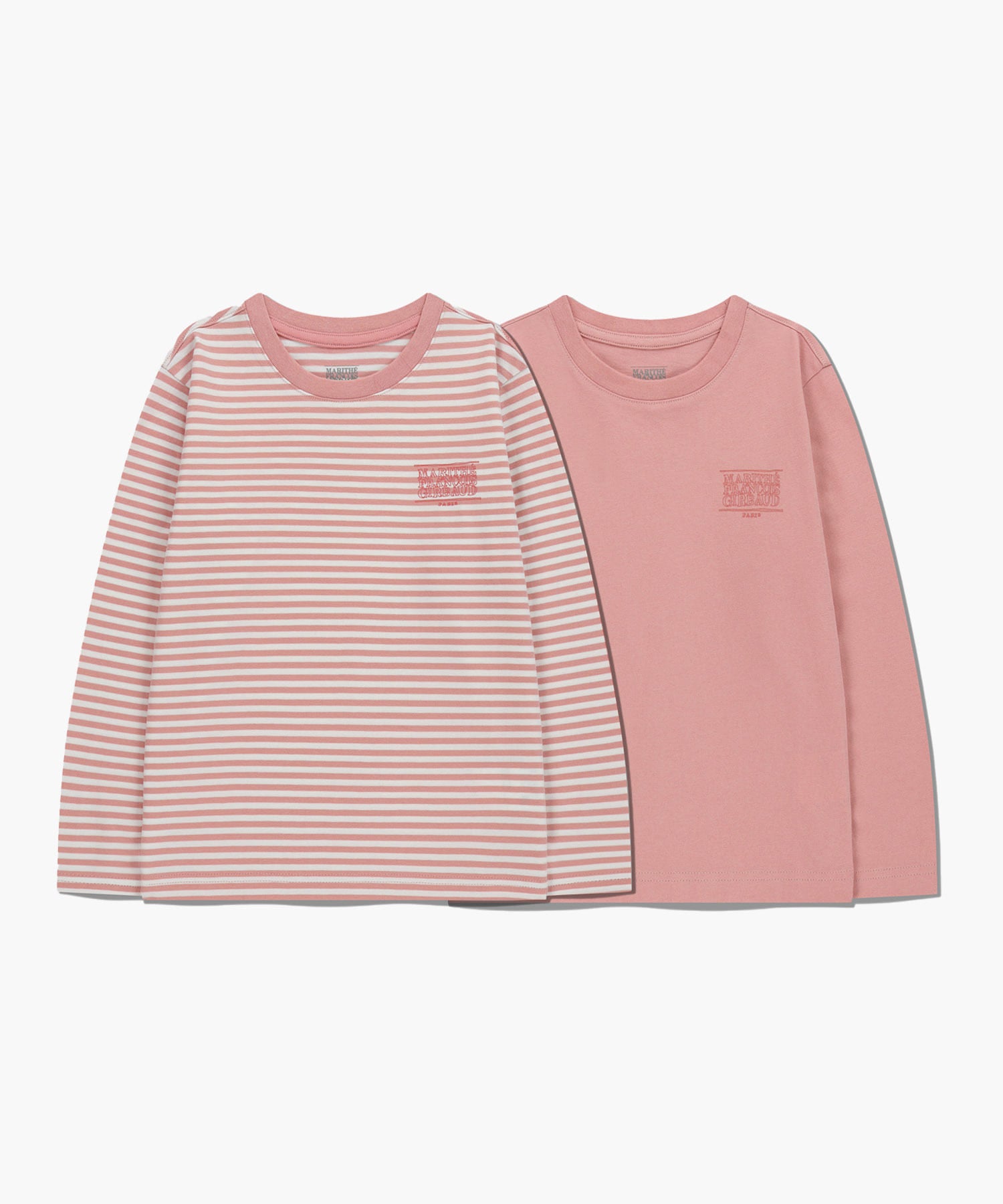 Marithe KIDS DOODLE CLASSIC LOGO SOLID&STRIPE LONG SLEEVE Top (2PACK) coral pink
