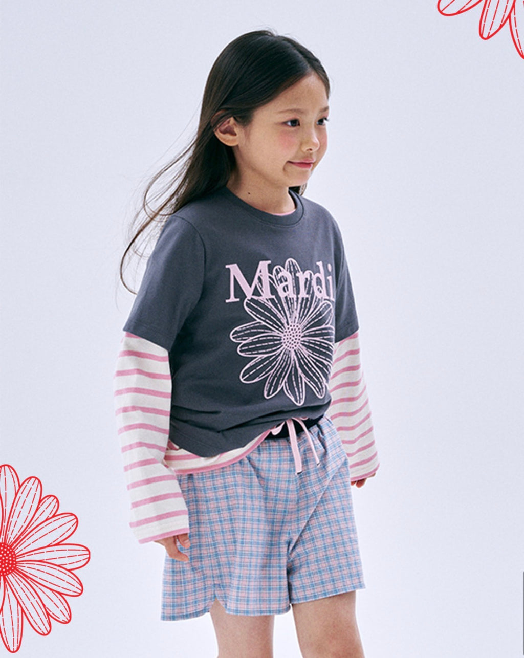 Mardi Mercredi Kids TSHIRT FlowerMardi NEEDLEWORK_CHARCOAL PINK