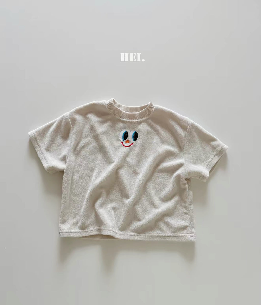 Korean Kidswear | Smiley Face Embroidered Terry T-Shirt