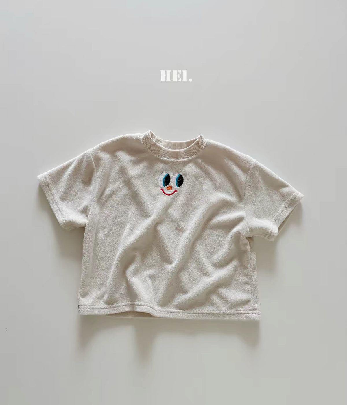 Korean Kidswear | Smiley Face Embroidered Terry T-Shirt