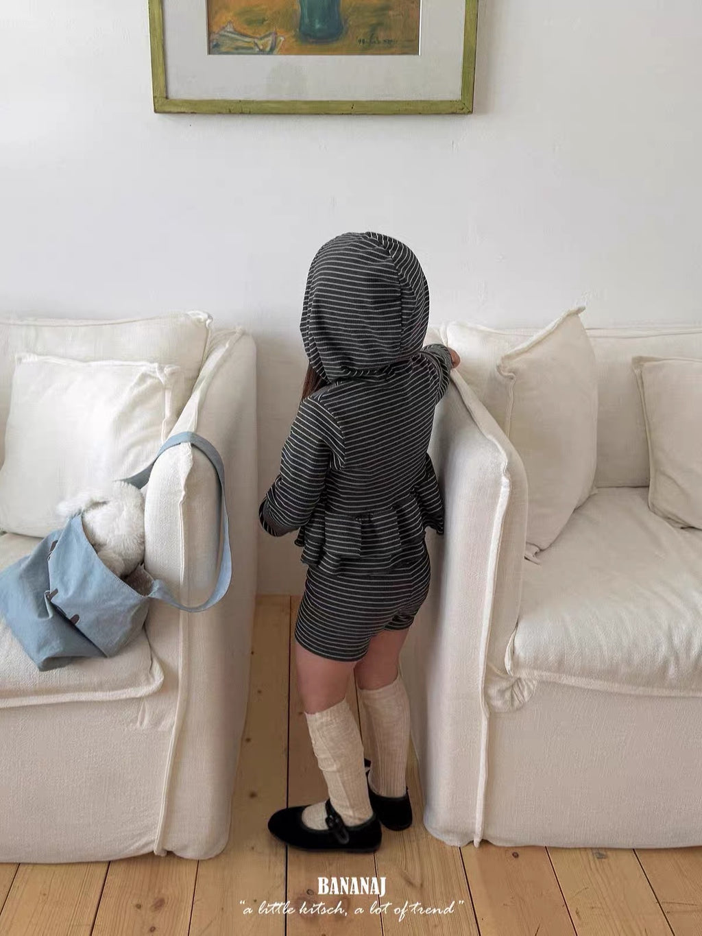 Korean Kidswear | Striped Ruffle Hoodie & Shorts Set
