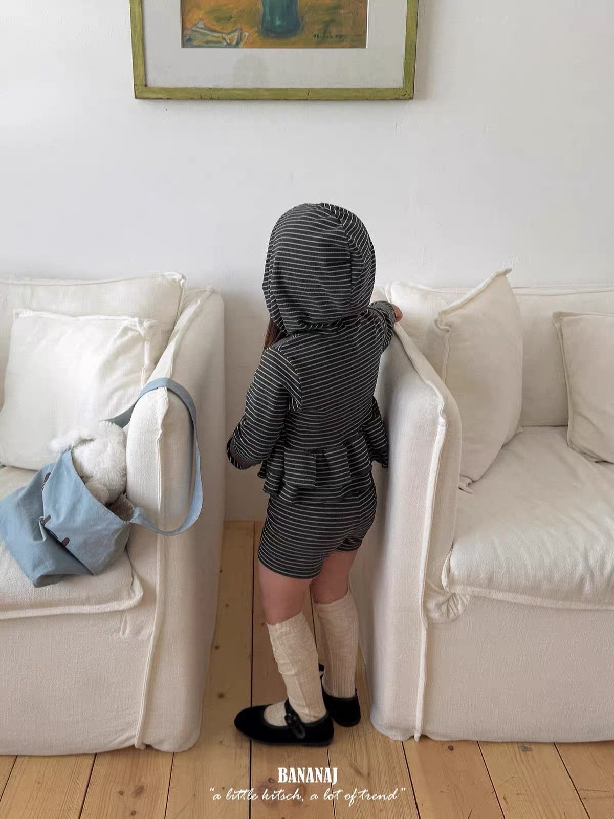 Korean Kidswear | Striped Ruffle Hoodie & Shorts Set