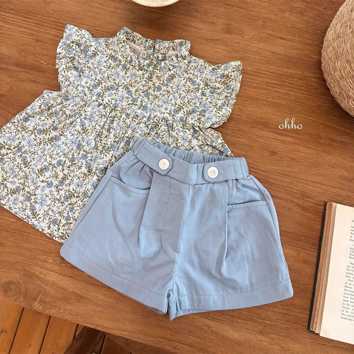 Korean Kidswear | Floral Flutter Sleeve Blouse Top and Shorts