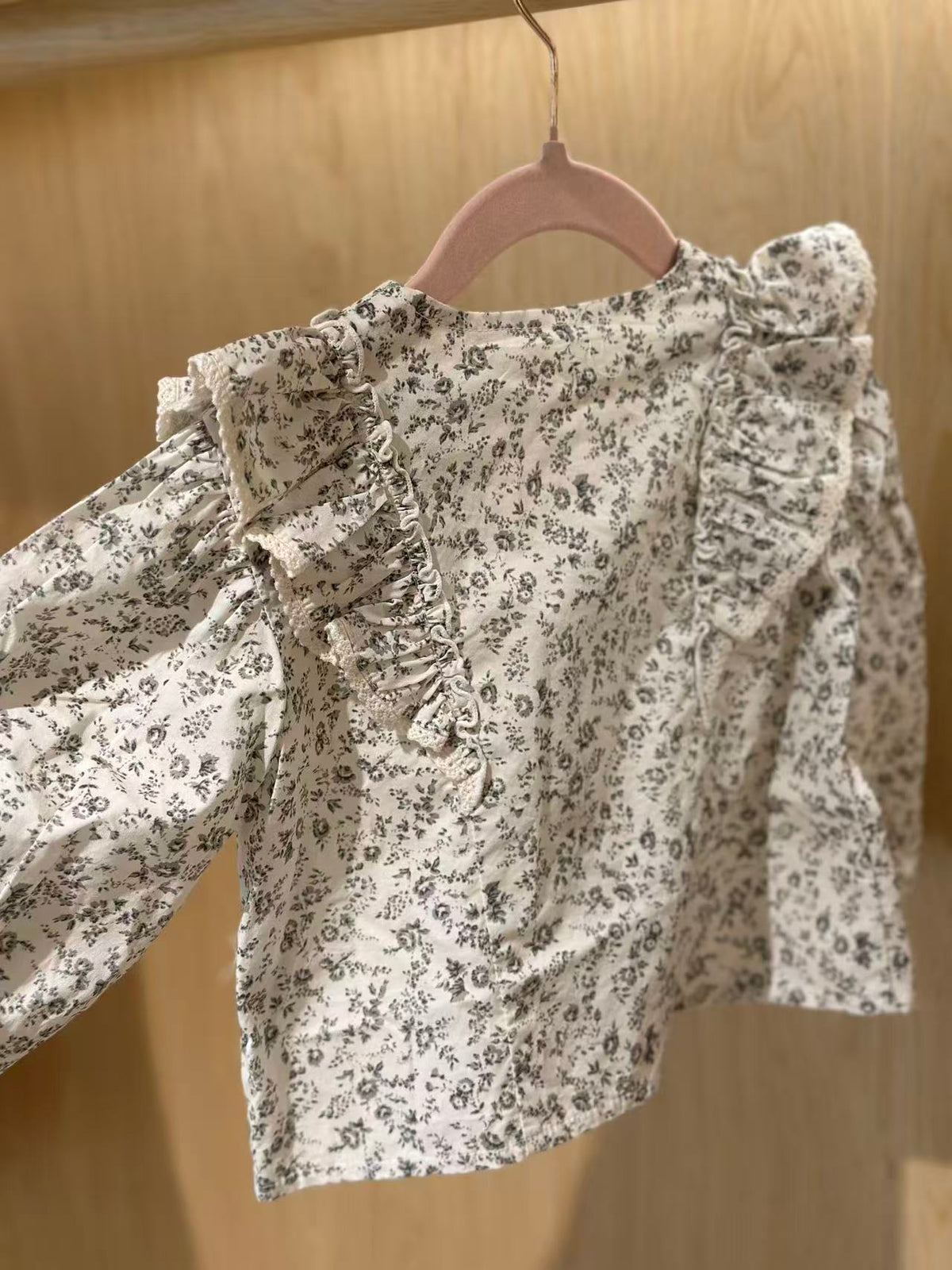 Vintage Floral Ruffle Blouse & Skirt – Grey alternate view 6 by Mini Kelly