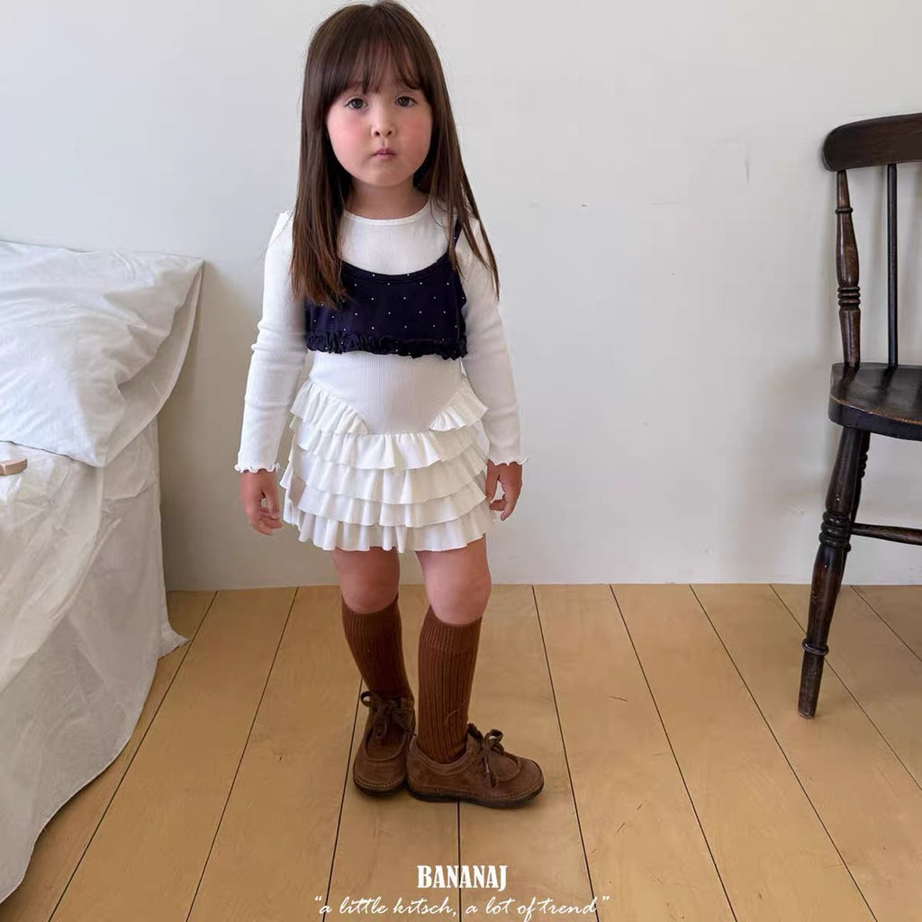 Korean Kidswear | Ribbed Tiered Ruffle Long Sleeve Dress