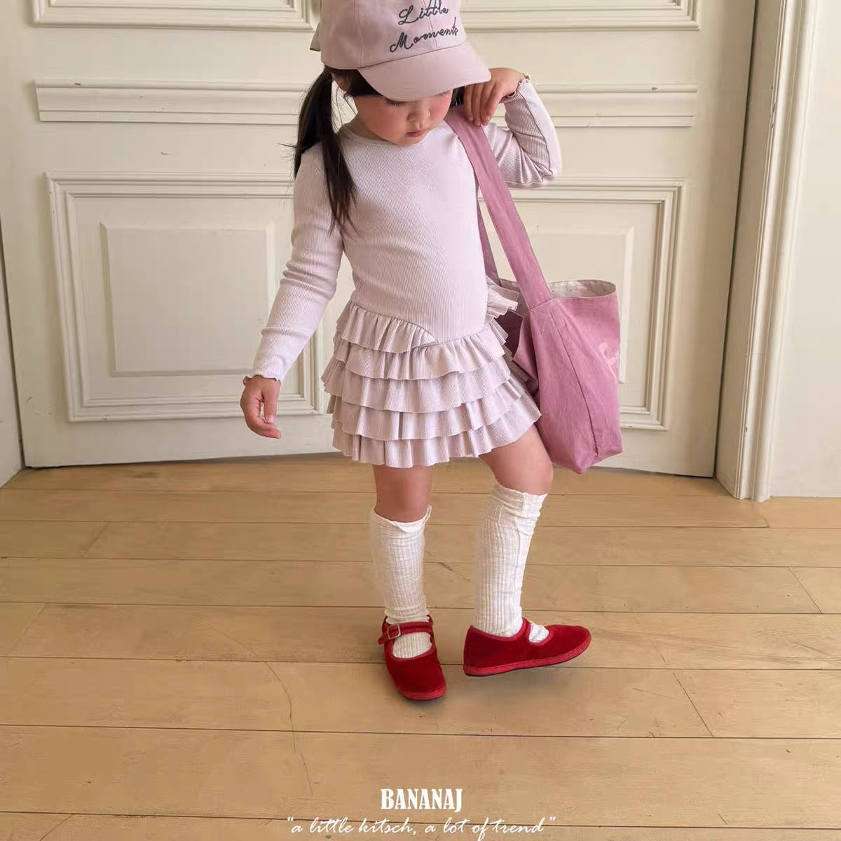 Korean Kidswear | Ribbed Tiered Ruffle Long Sleeve Dress