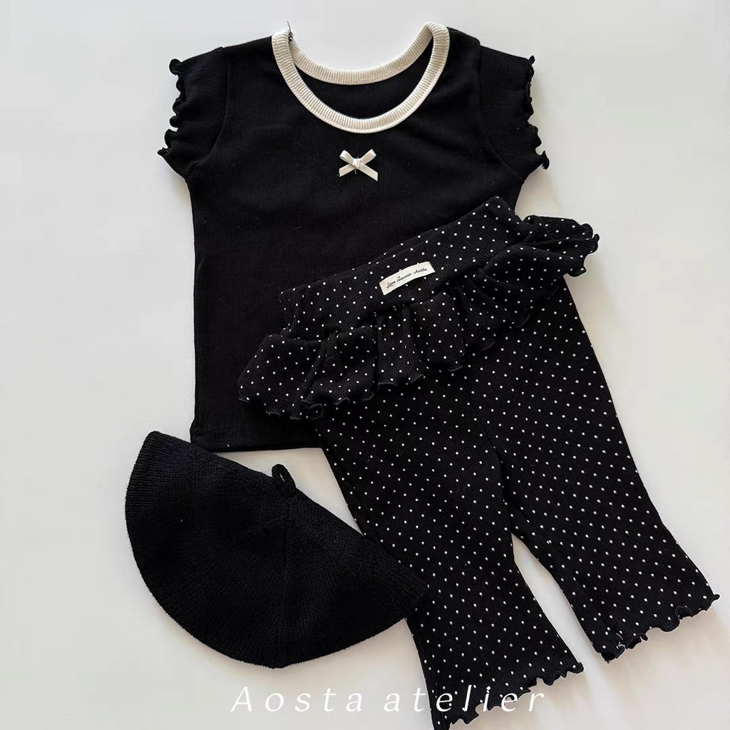 Korean Kidswear | Polka Dot Ruffle Black Leggings