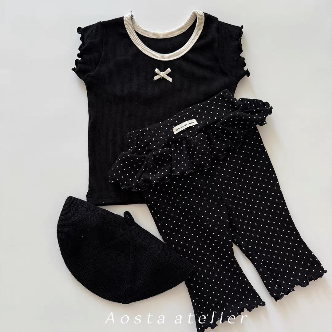 Korean Kidswear | Polka Dot Ruffle Black Leggings