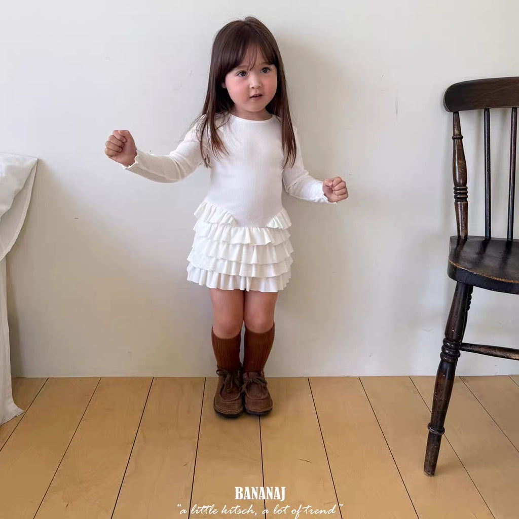 Korean Kidswear | Ribbed Tiered Ruffle Long Sleeve Dress