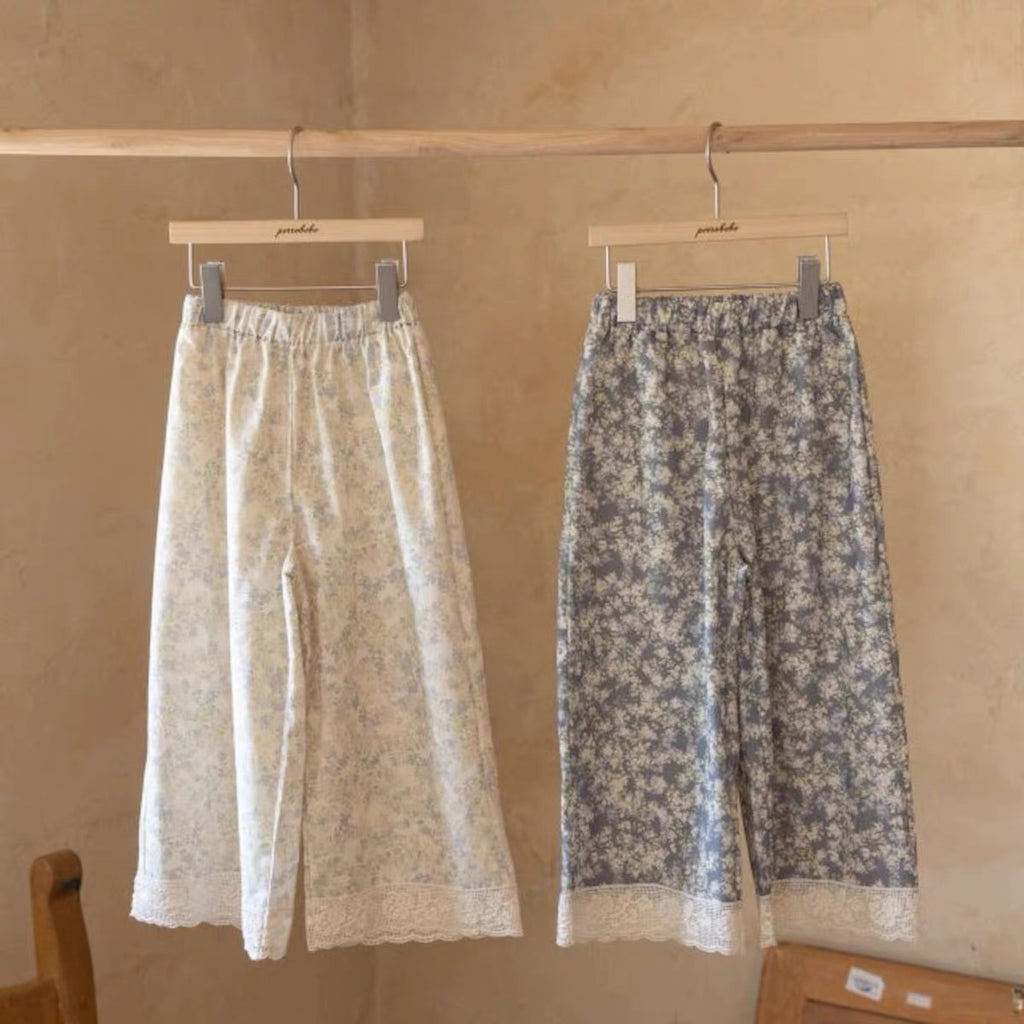 Korean Kidswear | Vintage Floral Lace Wide-Leg Pants