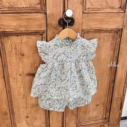 Floral Flutter Sleeve Blouse Top and Shorts by Mini Kelly