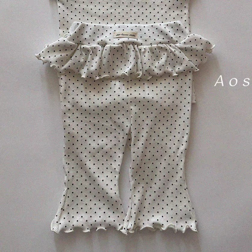 Korean Kidswear | Polka Dot Ruffle White Leggings