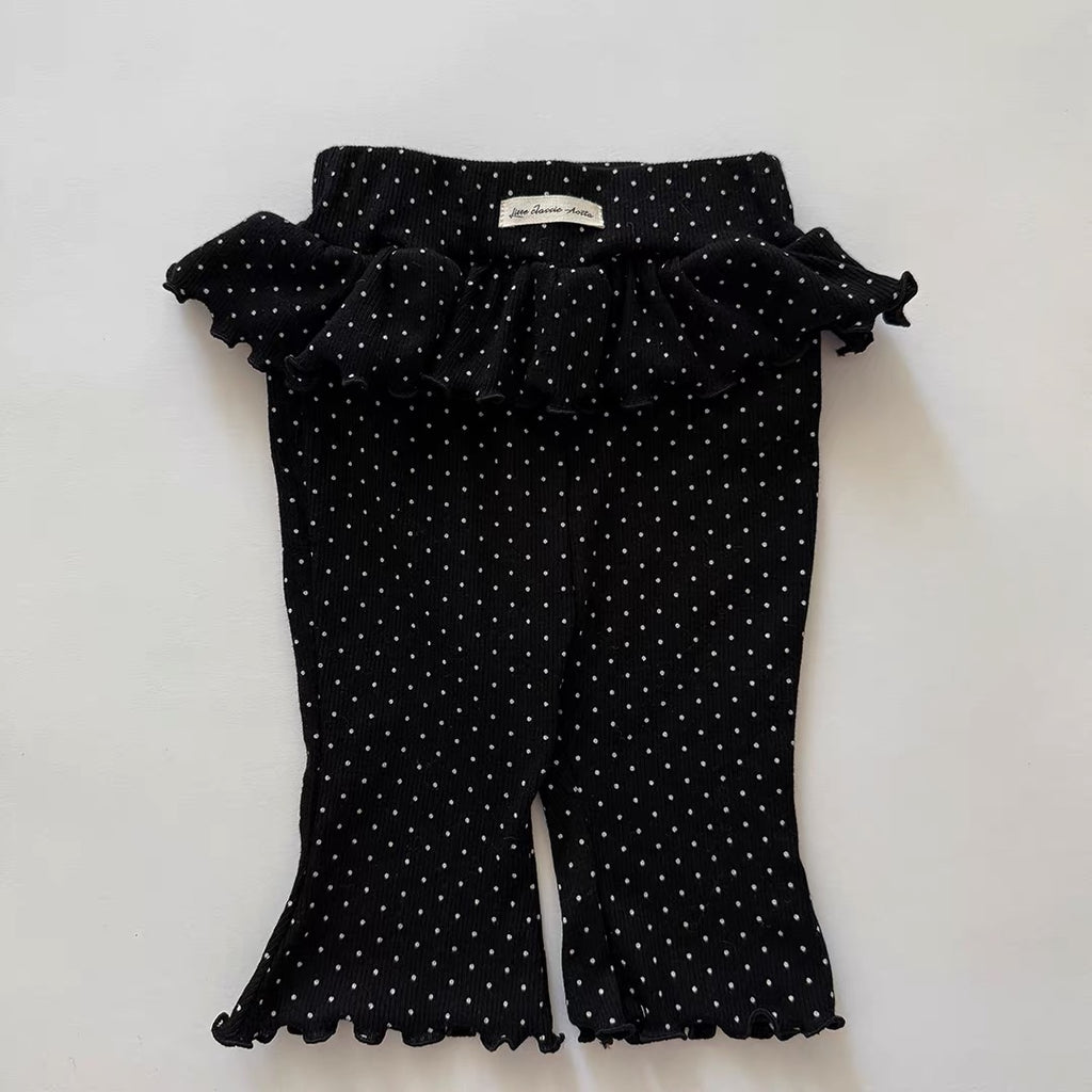 Korean Kidswear | Polka Dot Ruffle Black Leggings