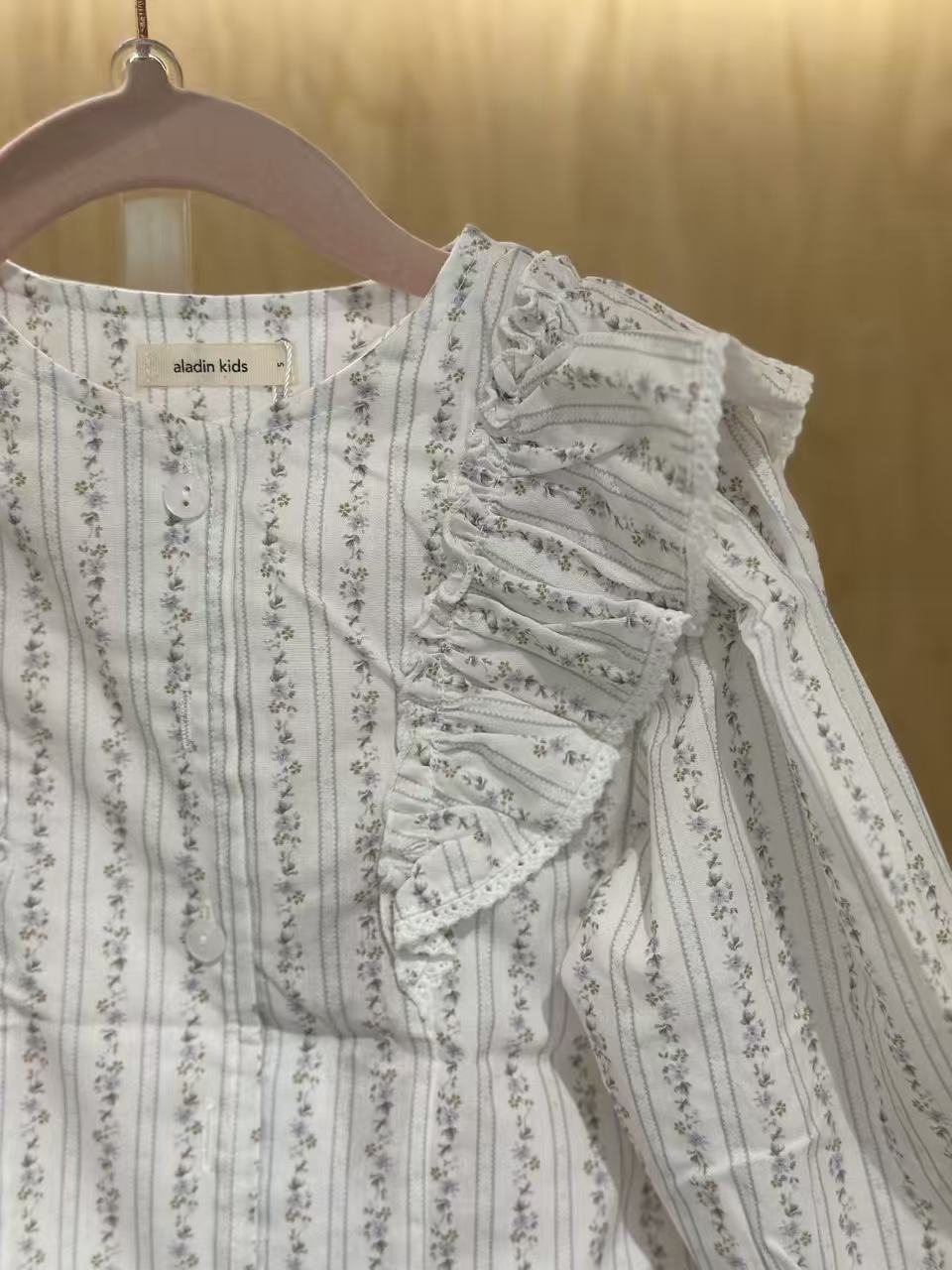 Vintage Floral Ruffle Blouse & Skirt – White alternate view 7 by Mini Kelly