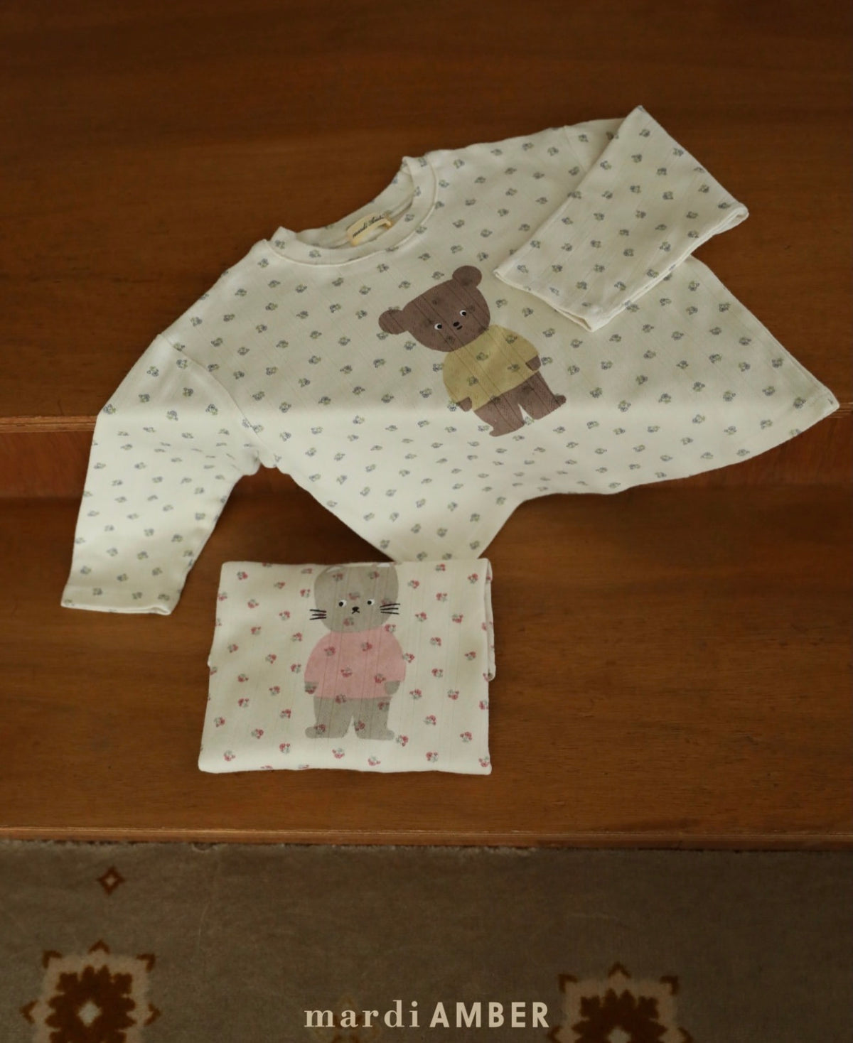 Korean Kidswear Floral Bear & Cat Long Sleeve Tee