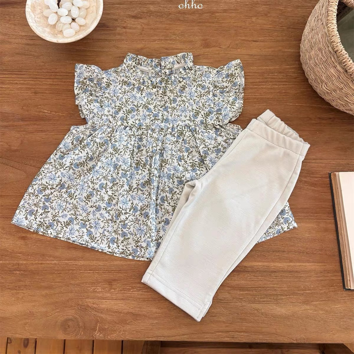 Korean Kidswear | Floral Flutter Sleeve Blouse Top and Shorts