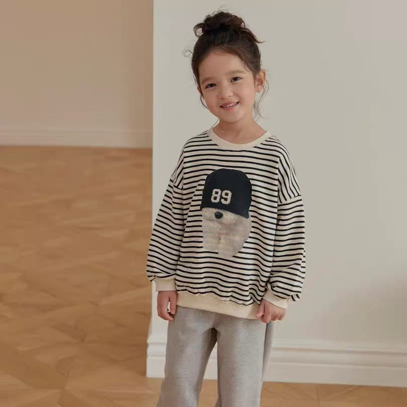 Korean Kidswear | DAILY BEBE Stripe Puppy Sweatshirt
