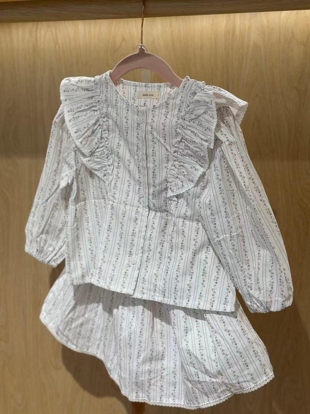 Vintage Floral Ruffle Blouse & Skirt – White alternate view 5 by Mini Kelly
