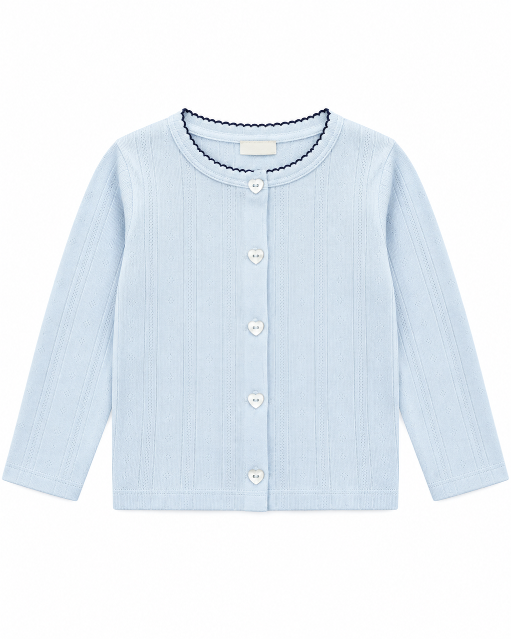 Korean Kidswear Blue Heart Button Pointelle Cardigan