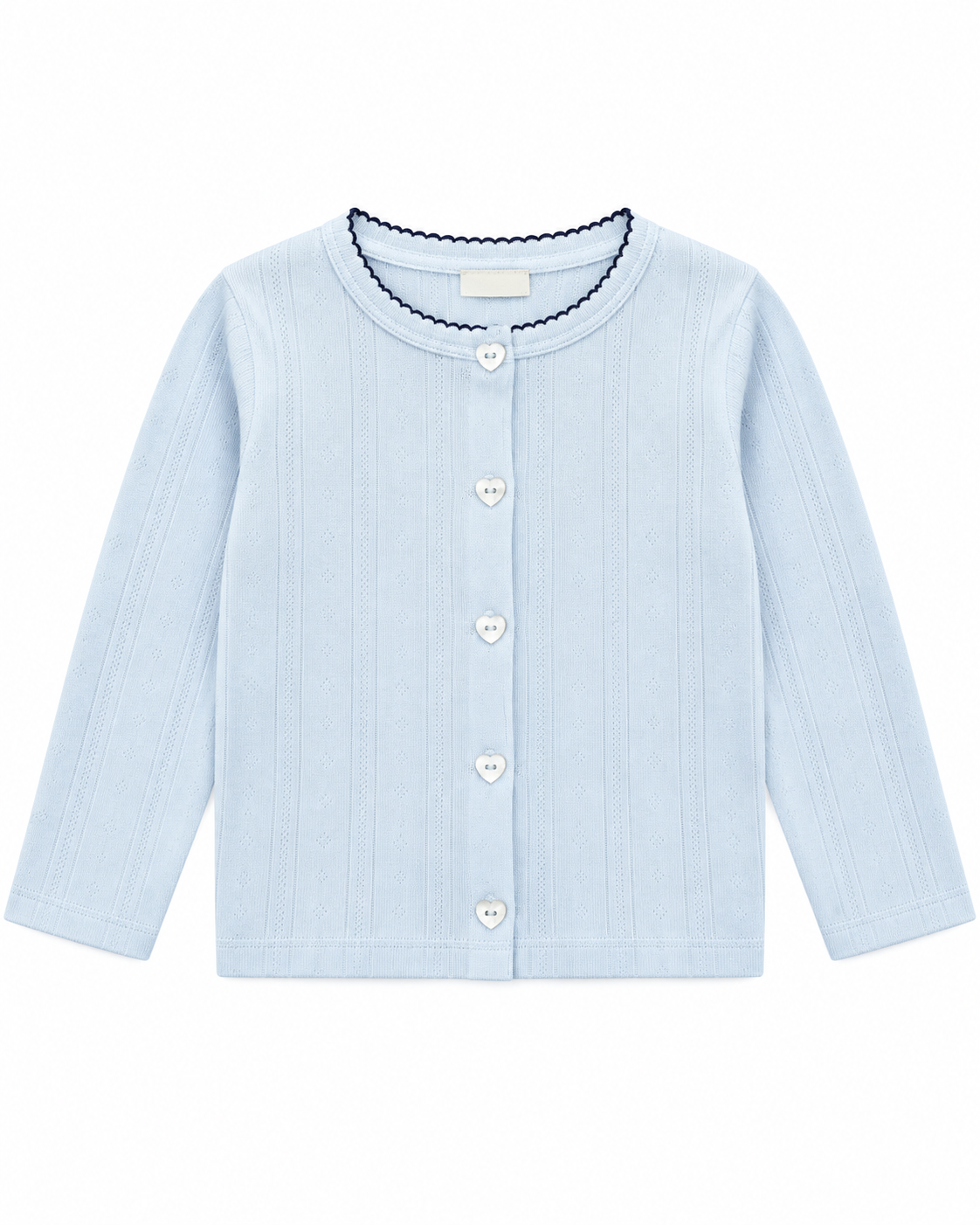 Korean Kidswear Blue Heart Button Pointelle Cardigan