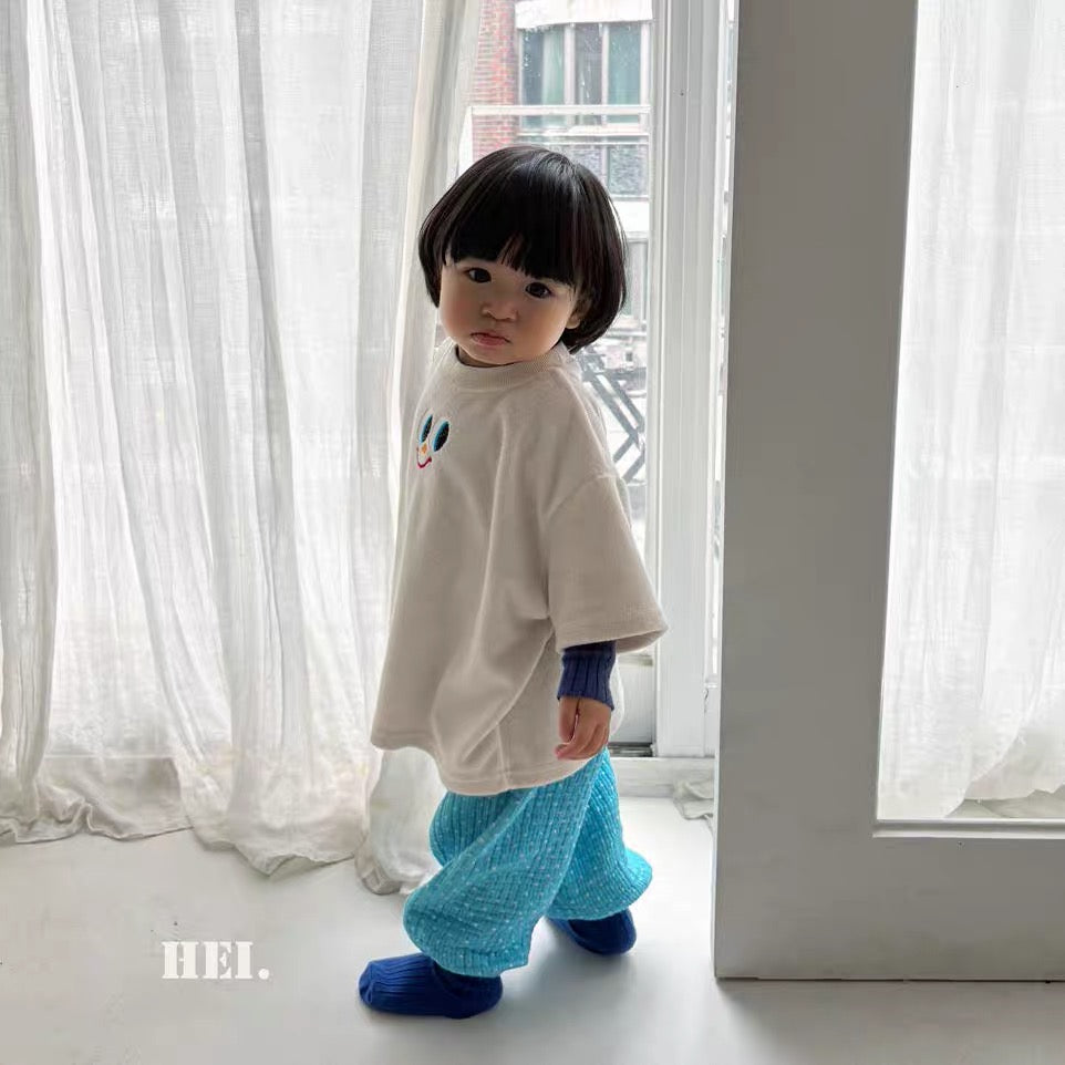 Korean Kidswear | Smiley Face Embroidered Terry T-Shirt