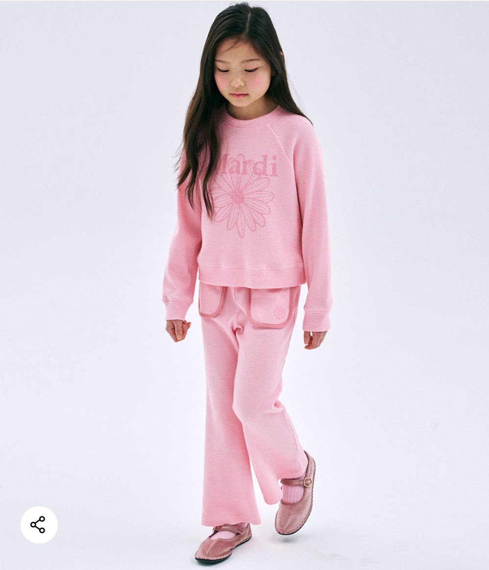Mardi Mercredi Kids Waffle Raglan Sweatshirt – Pink alternate view 4 by Mini Kelly