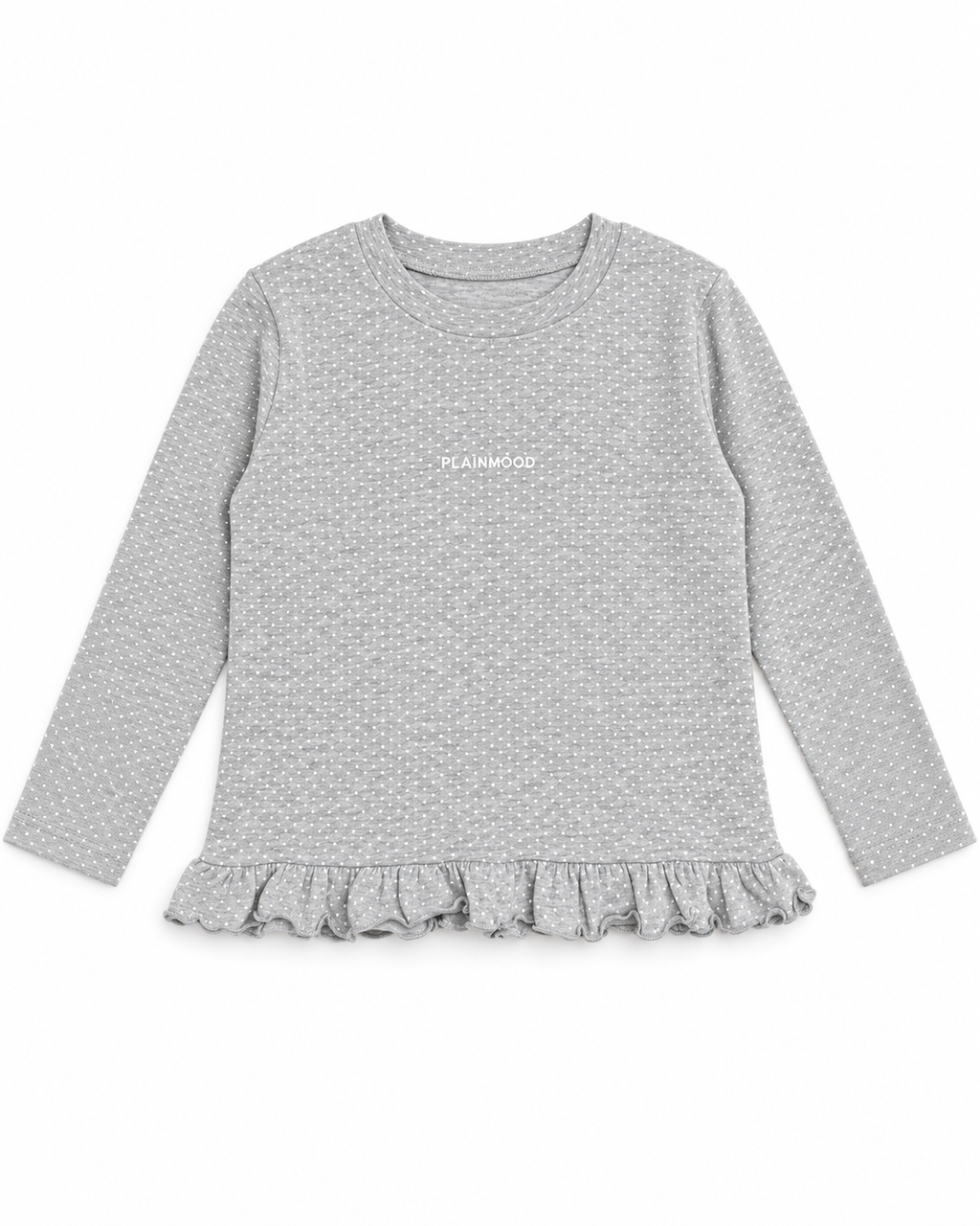 Korean Kidswear PLAINMOOD Dot Ruffle Long Sleeve Grey Top