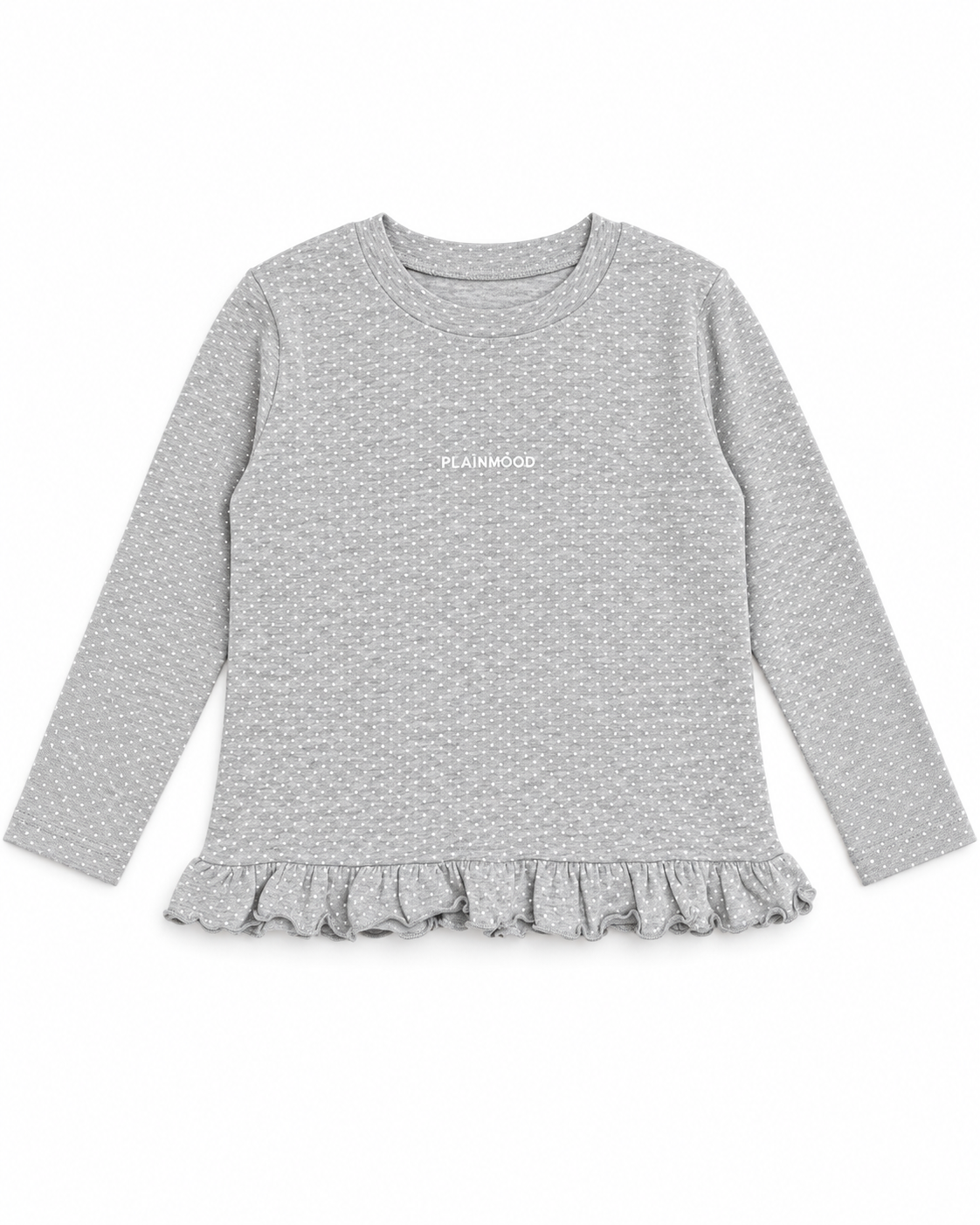 Korean Kidswear PLAINMOOD Dot Ruffle Long Sleeve Grey Top