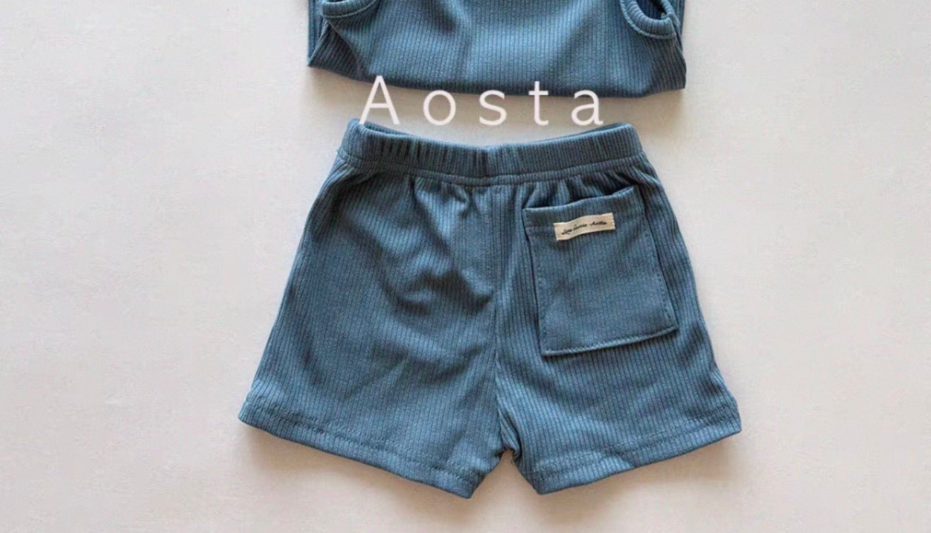 Korean Kidswear | Ribbed Pocket Blue Shorts