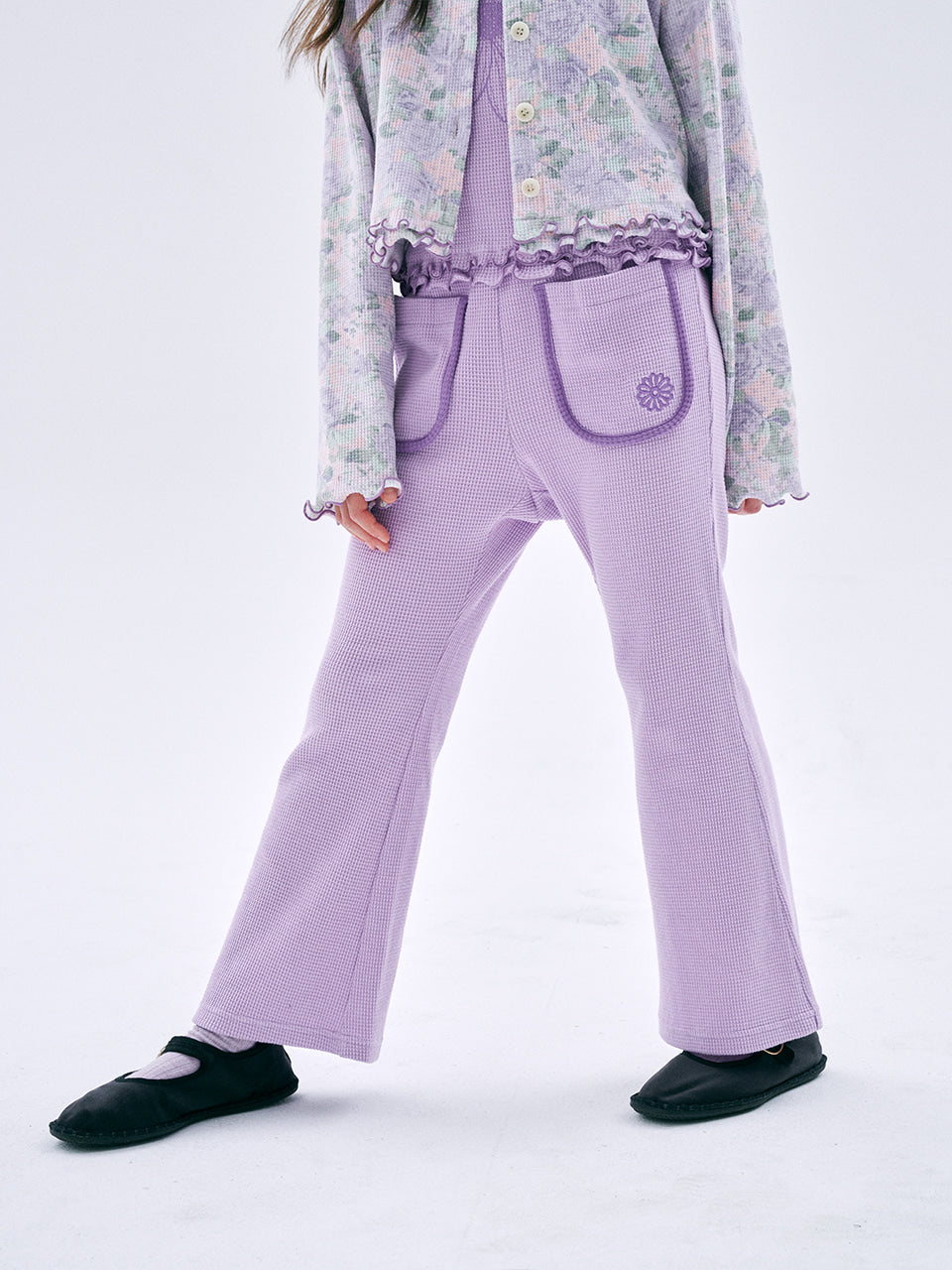 Mardi Mercredi Kids Waffle Flare Pants – Purple by Mini Kelly