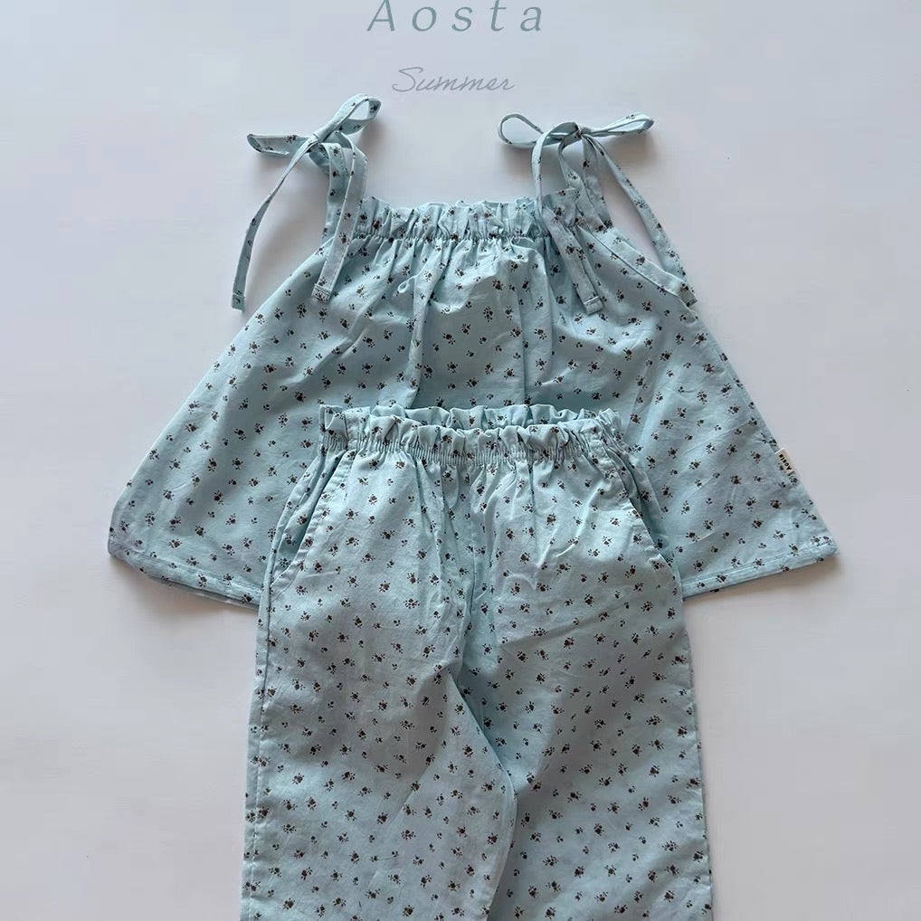 Korean Kidswear | Floral Wide-Leg Blue Pants