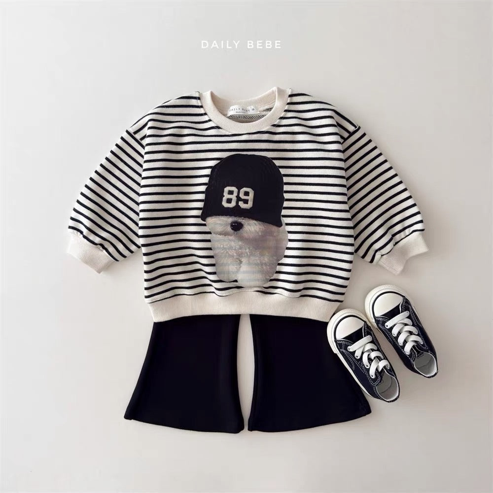 Korean Kidswear | DAILY BEBE Stripe Puppy Sweatshirt