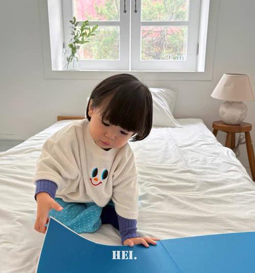 Korean Kidswear | Smiley Face Embroidered Terry T-Shirt