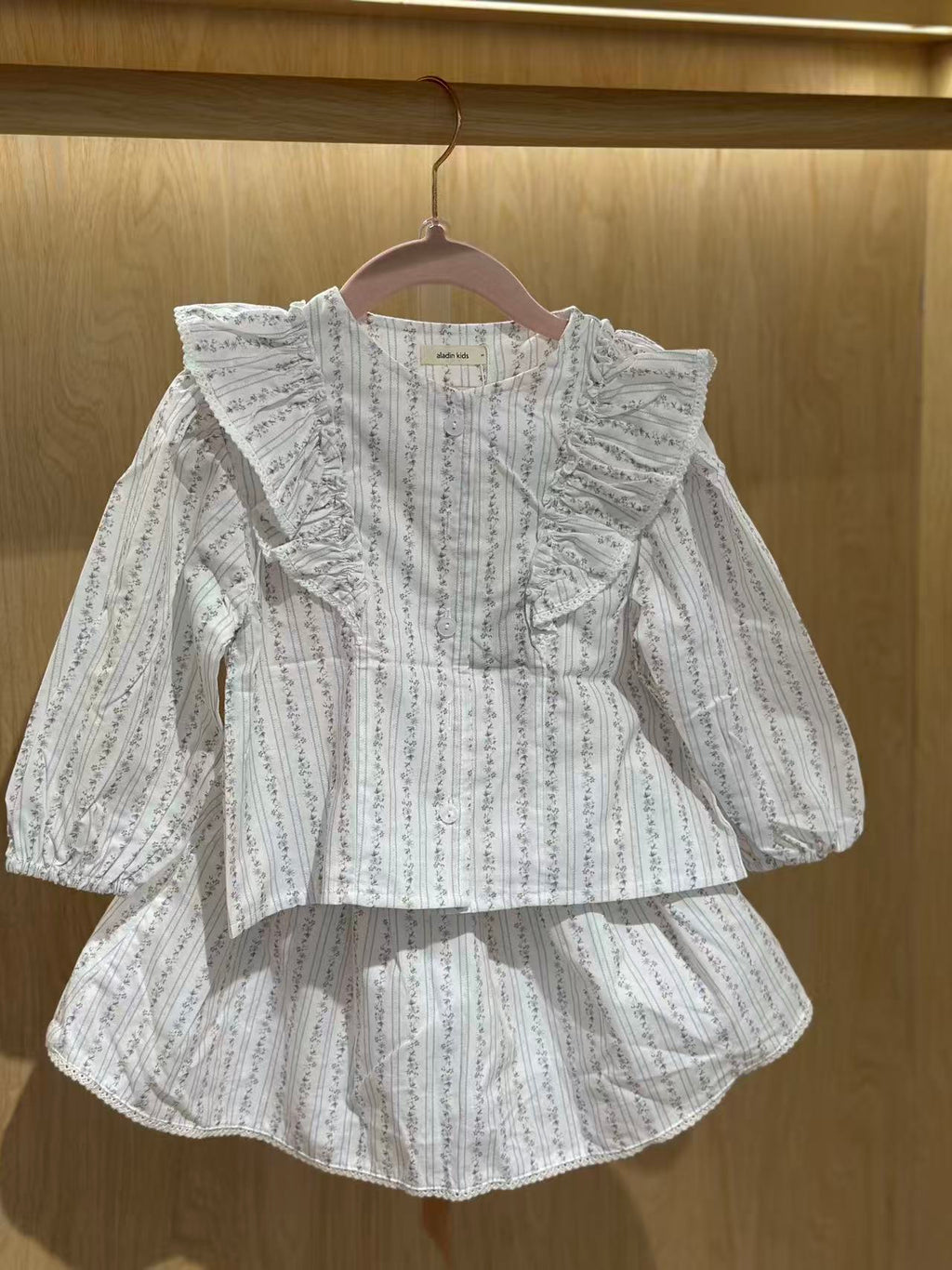 Vintage Floral Ruffle Blouse & Skirt – White alternate view 4 by Mini Kelly
