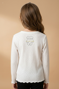 Korean Kidswear Ruffle Hem Long Sleeve Ivory Top