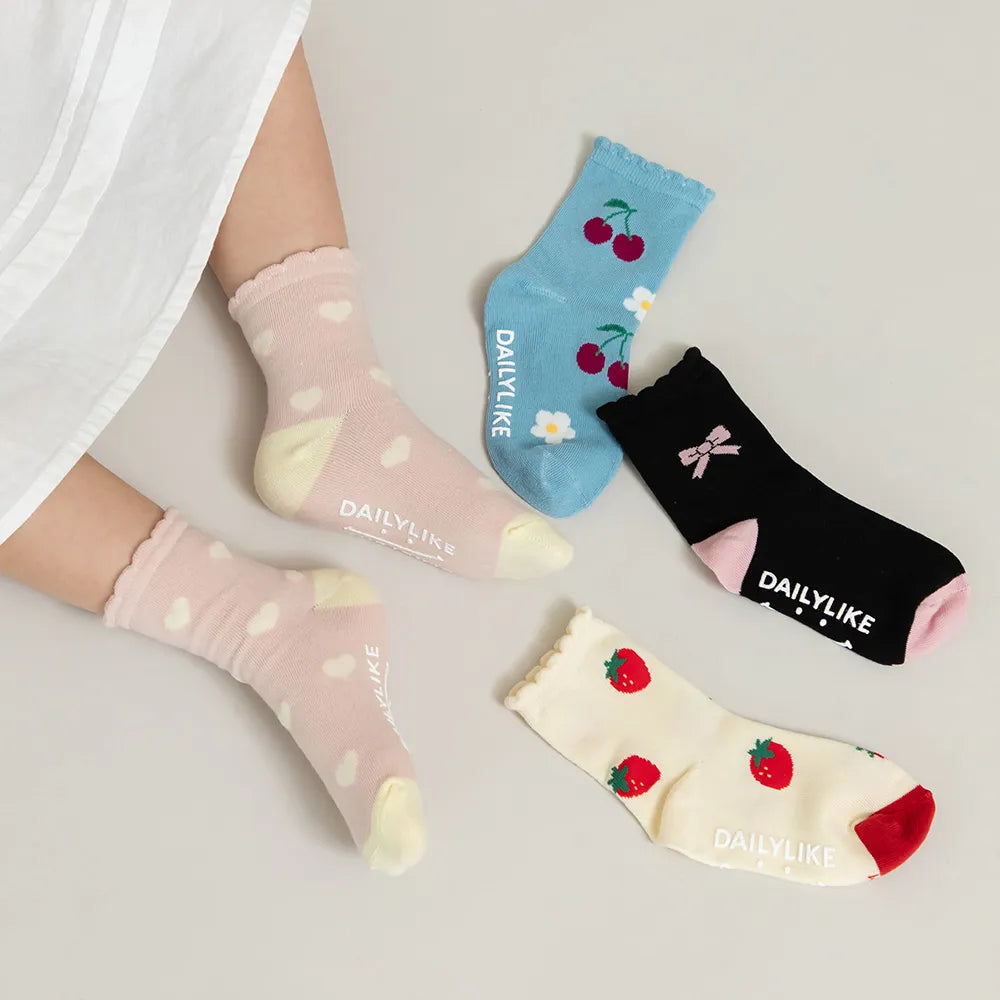 Korean Kidswear | Lovely Fruit & Bow Kids Socks 4-Pack Set