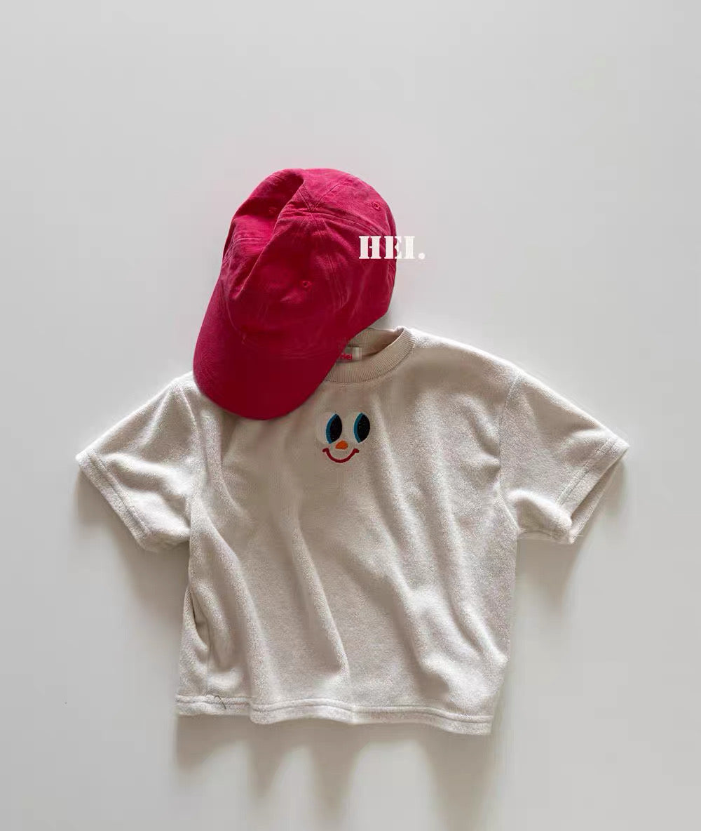Korean Kidswear | Smiley Face Embroidered Terry T-Shirt