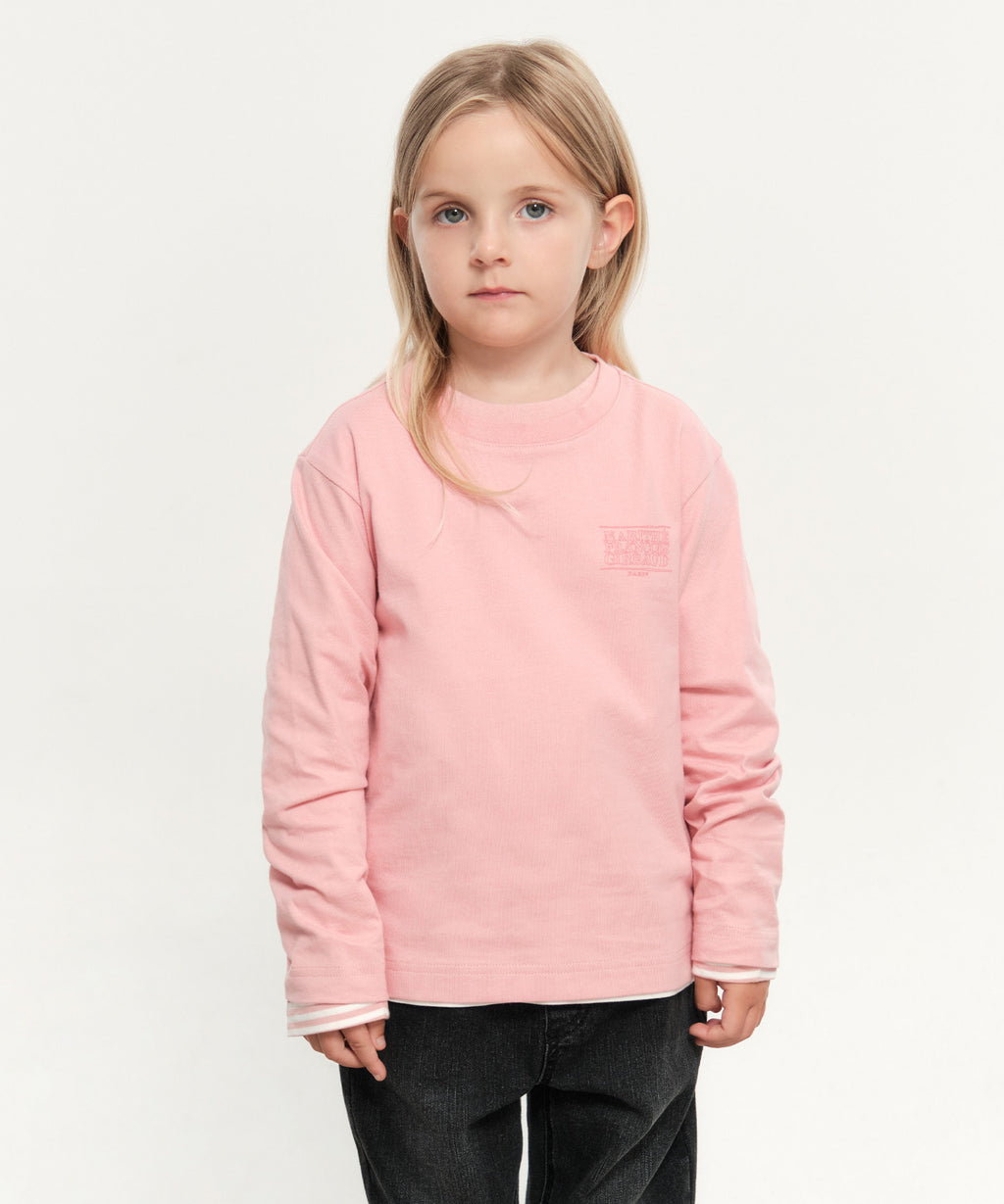 Marithe KIDS DOODLE CLASSIC LOGO SOLID&STRIPE LONG SLEEVE Top (2PACK) coral pink