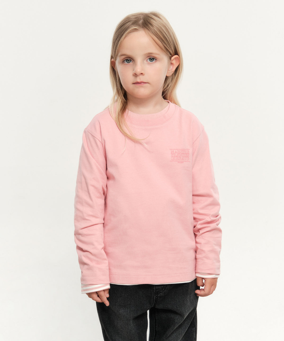 Marithe KIDS DOODLE CLASSIC LOGO SOLID&STRIPE LONG SLEEVE Top (2PACK) coral pink