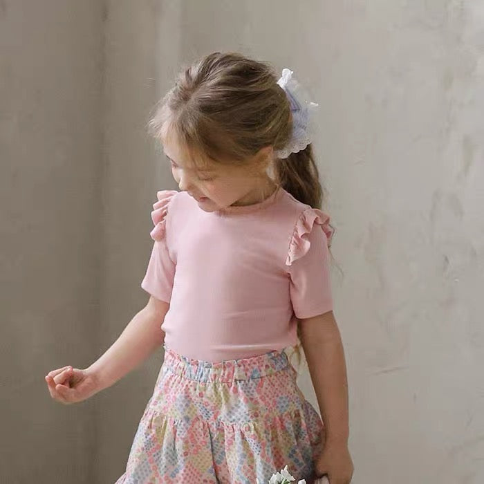 Korean Kidswear - Flutter Sleeve Ribbed Tee