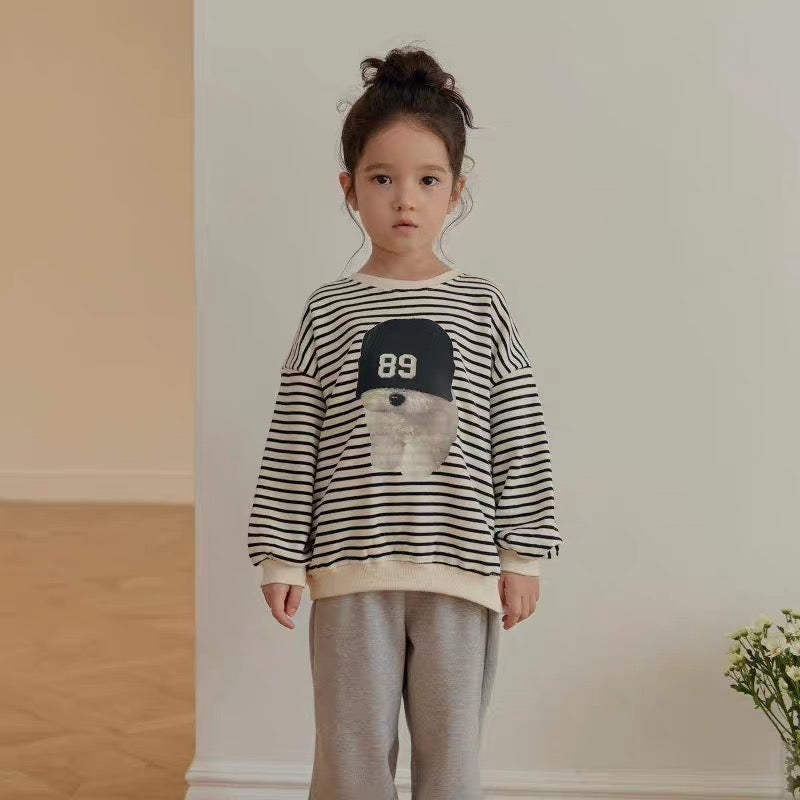 Korean Kidswear | DAILY BEBE Stripe Puppy Sweatshirt