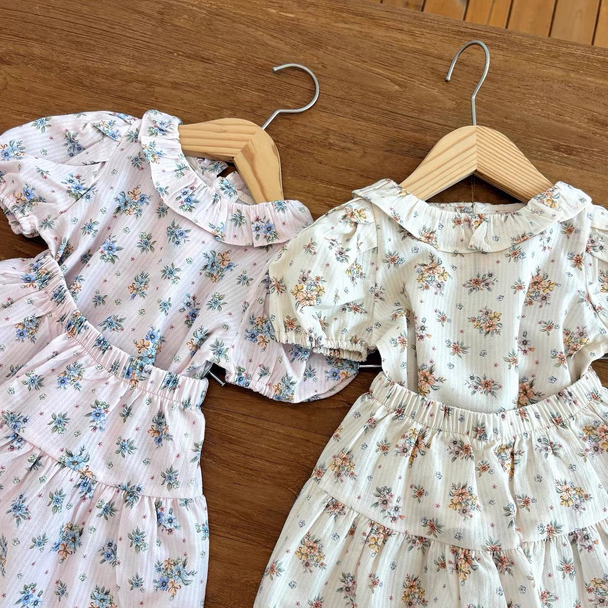 Korean Kidswear | Floral Peter Pan Collar Puff Sleeve Blouse