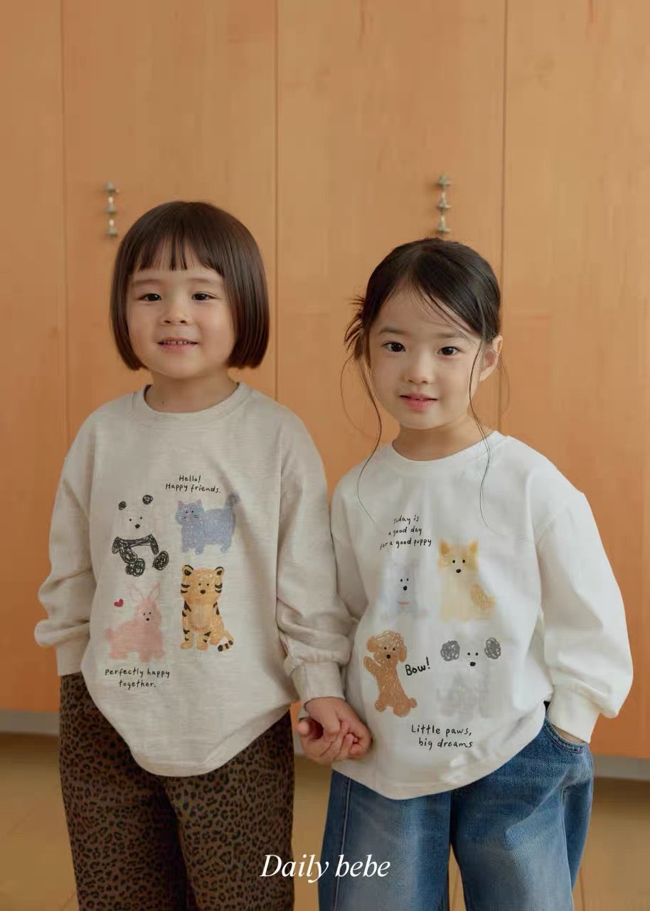 Korean Kidswear | DAILY BEBE Happy Friends Graphic Long Sleeve Top